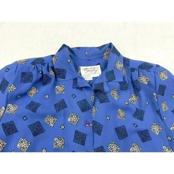 VTG Kathy Comelli Women's Blue Retro Blouse Button Up Top Sz Small Short Sleeve - Picture 4 of 9